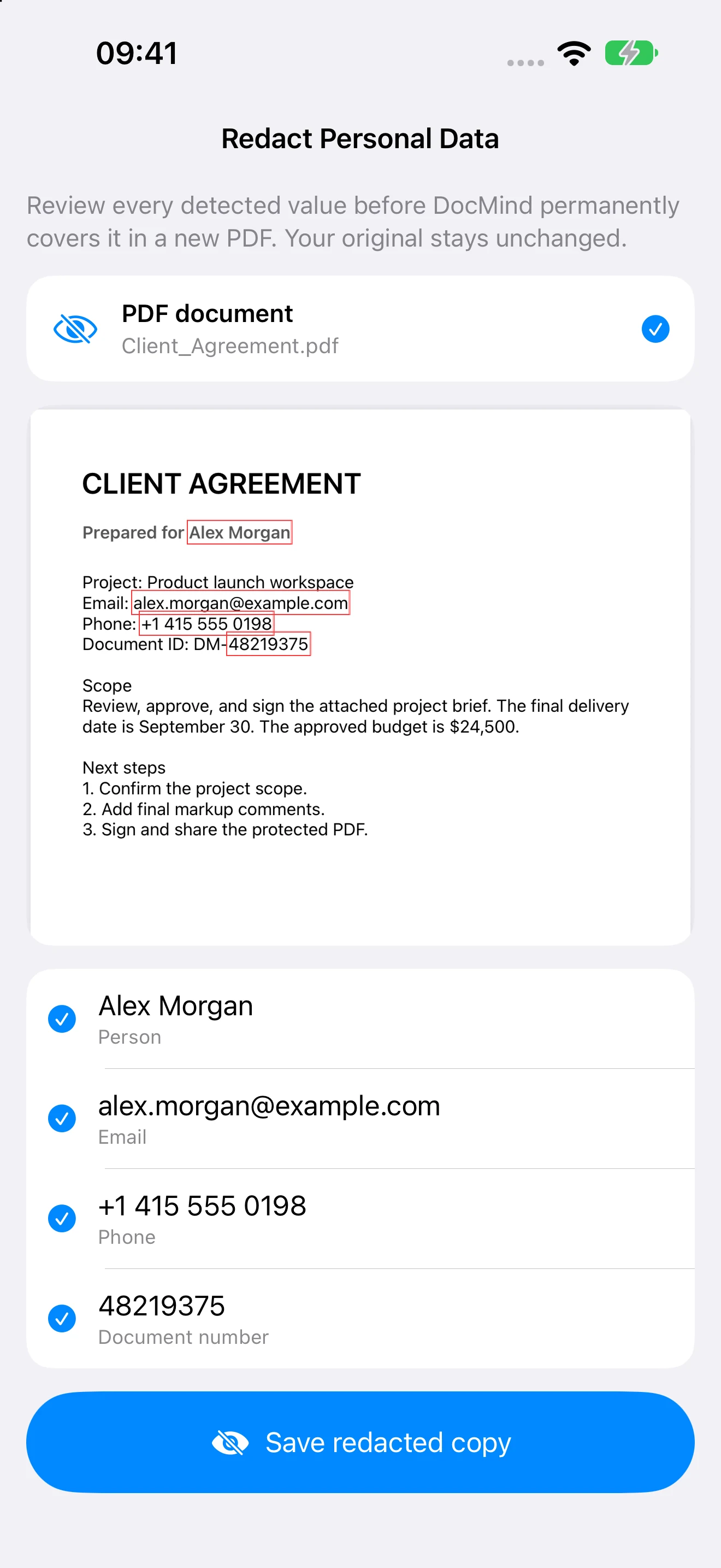 docmind redact current English interface