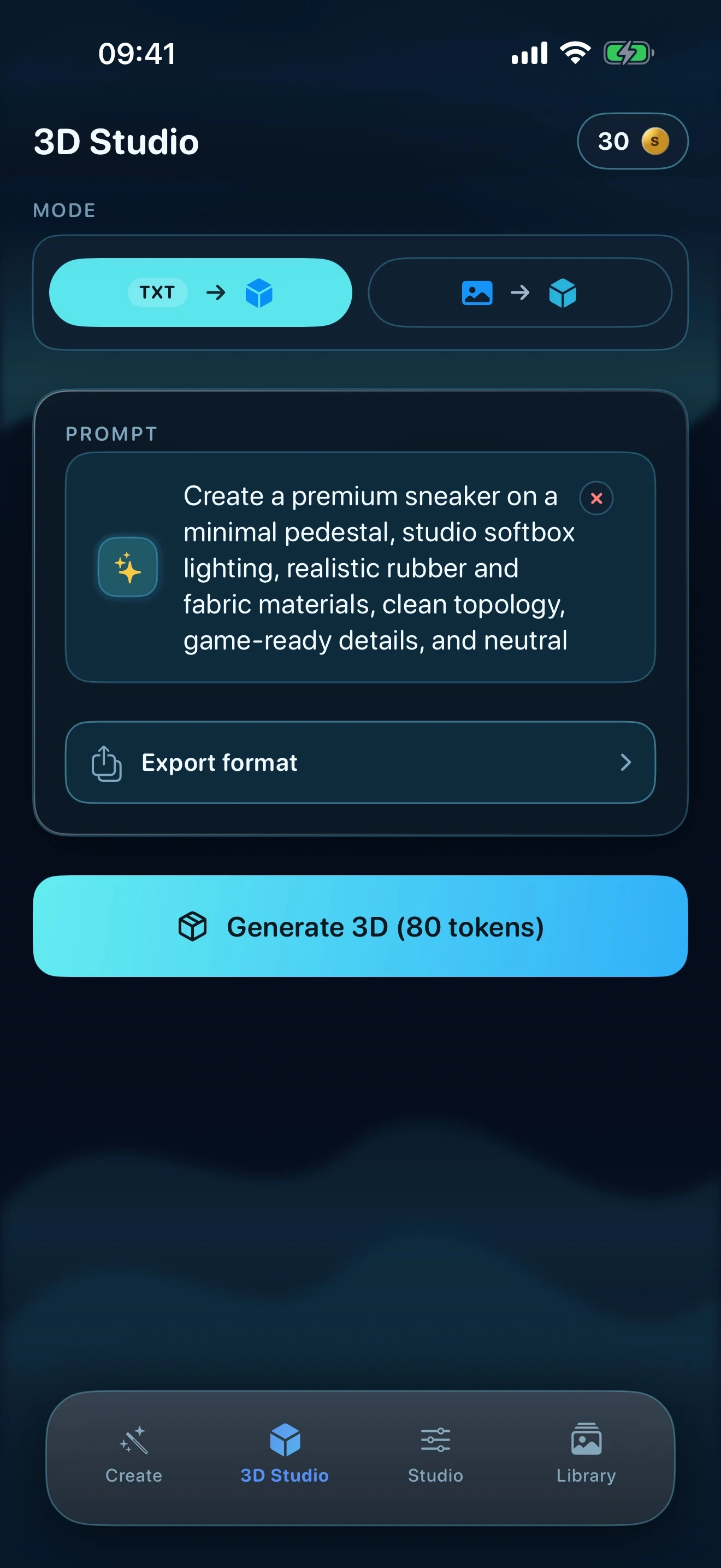 SensoAI 3D studio mode screen