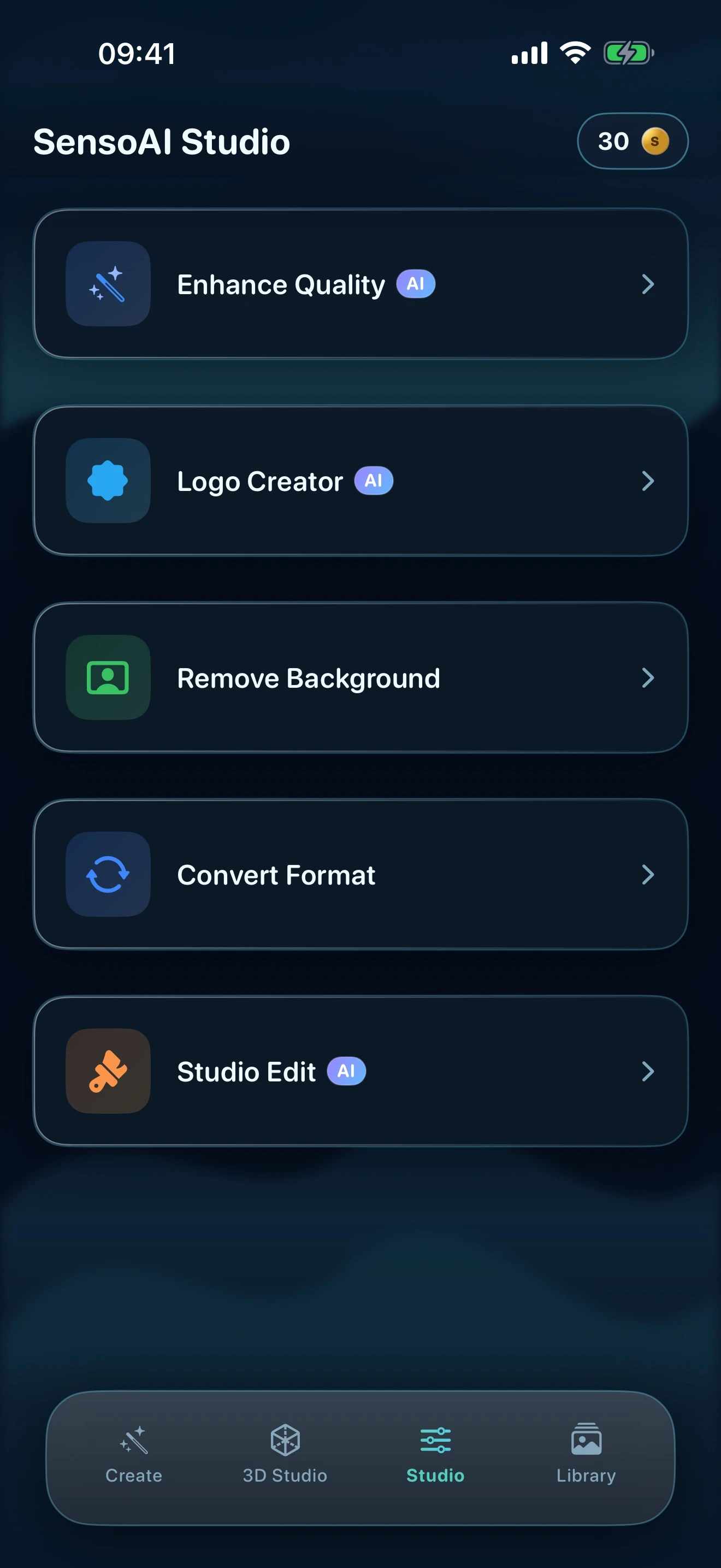 SensoAI studio tools screen