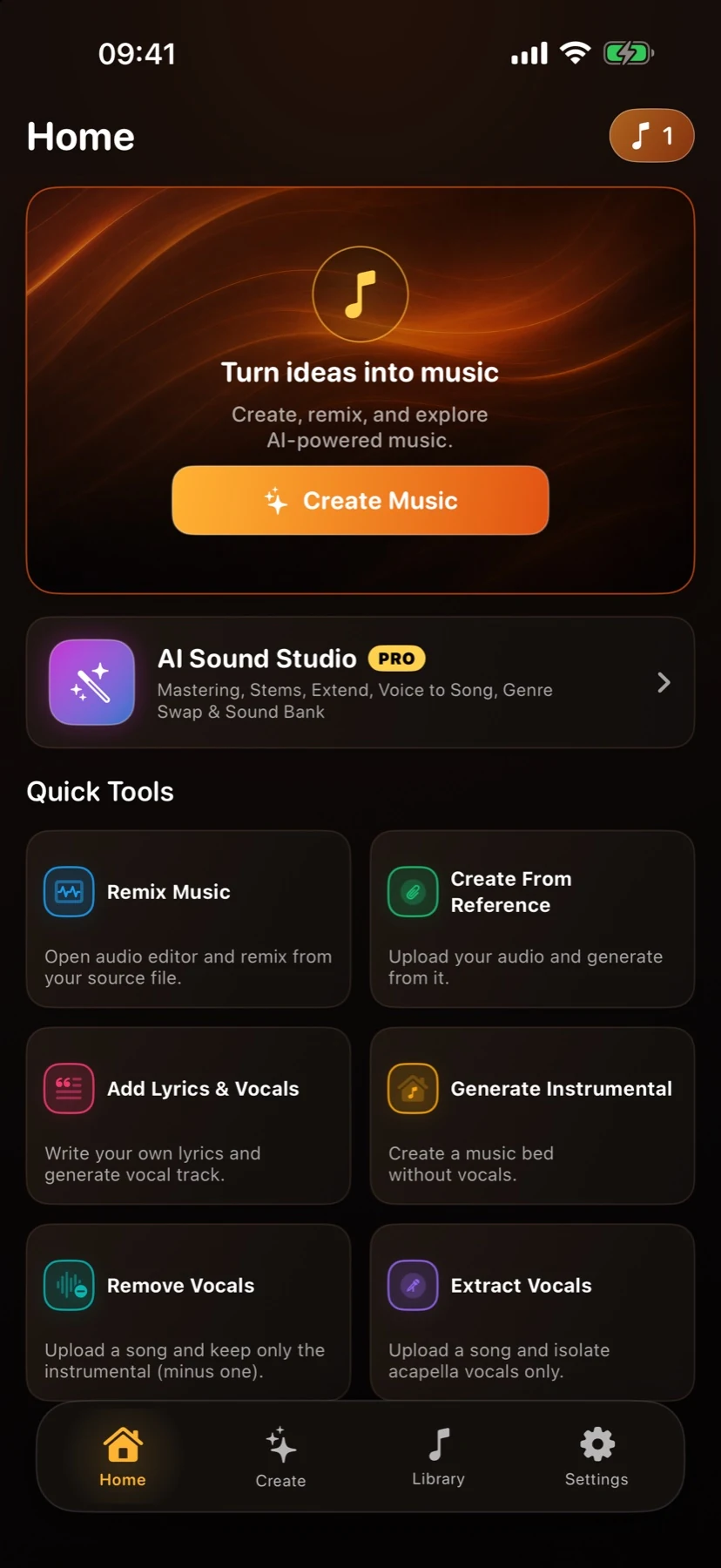 SensoSound home with music creation and quick tools
