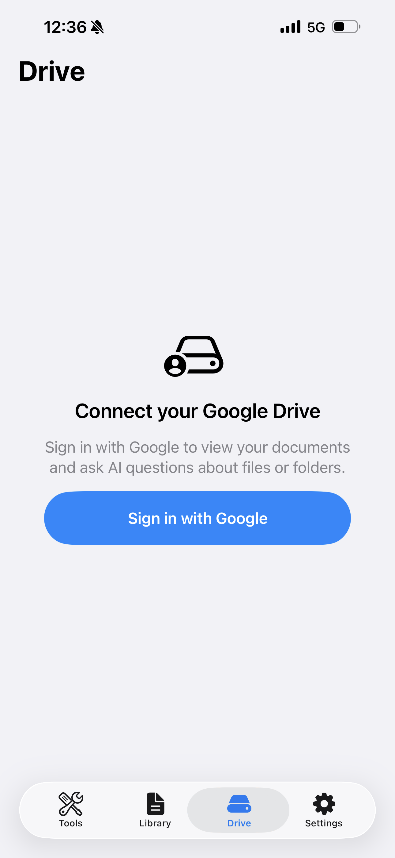 DocMind drive connection screen
