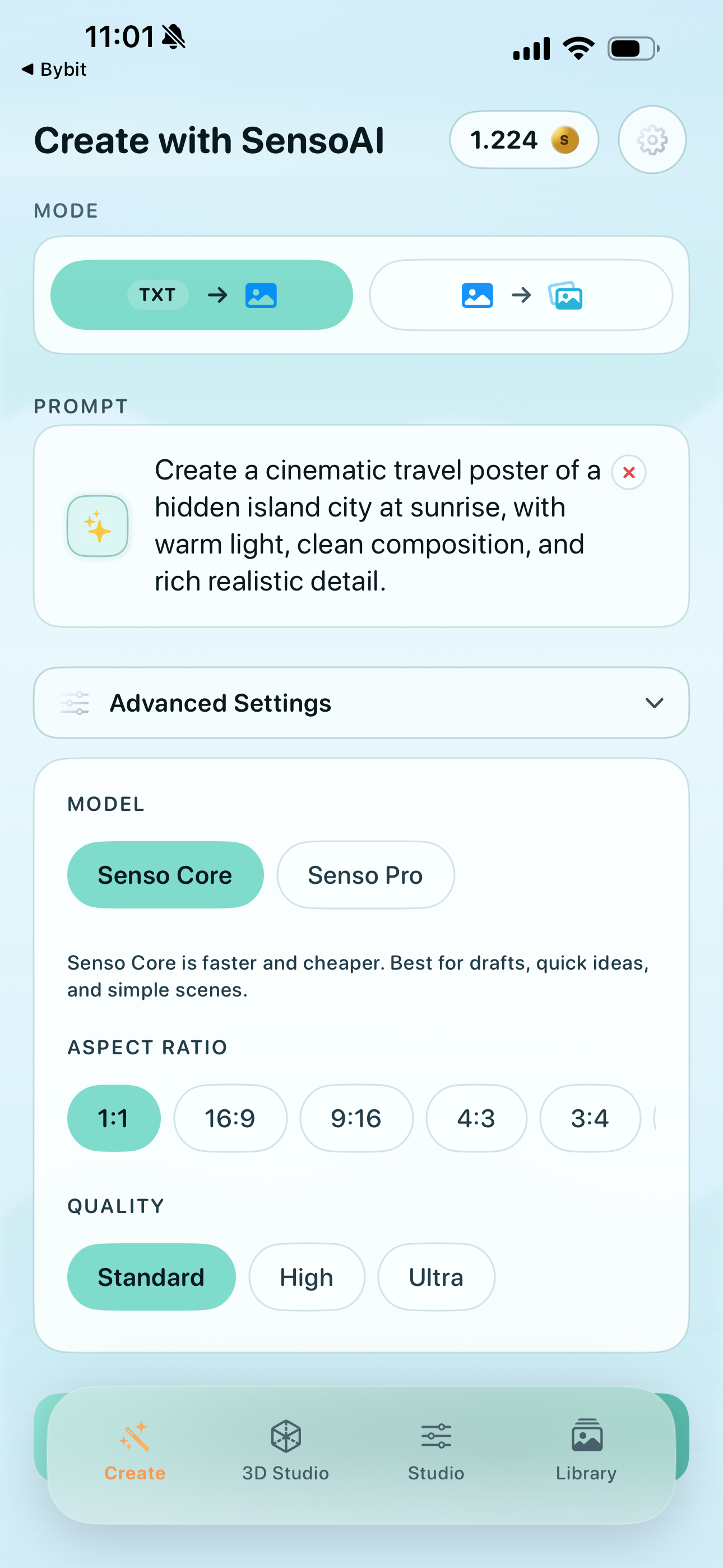SensoAI create screen