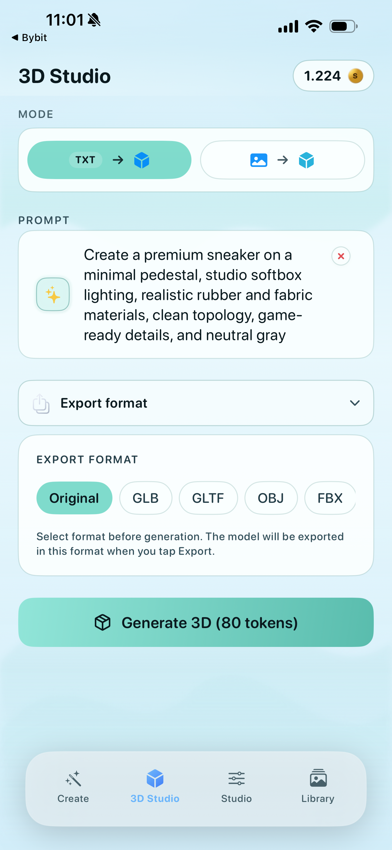 SensoAI 3D studio mode screen