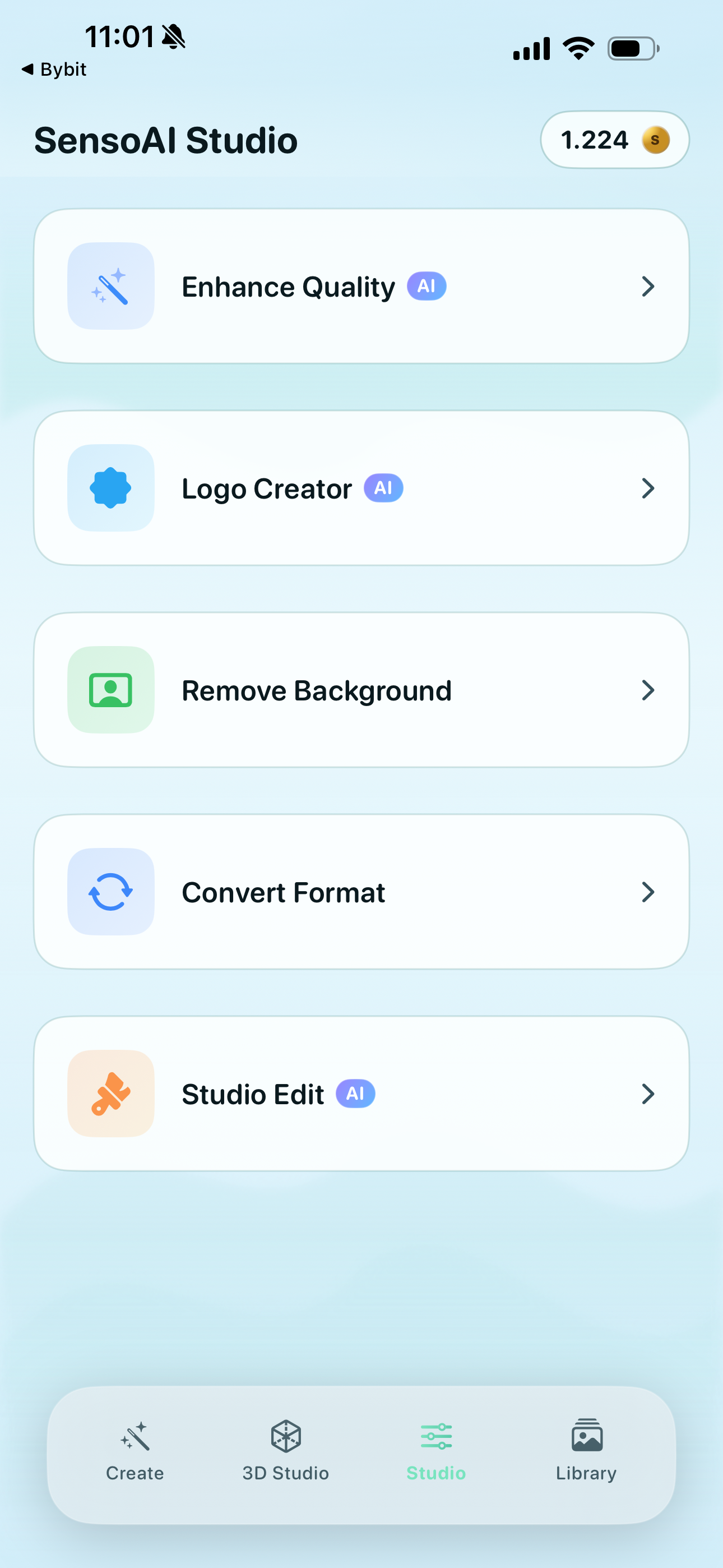 SensoAI studio tools screen
