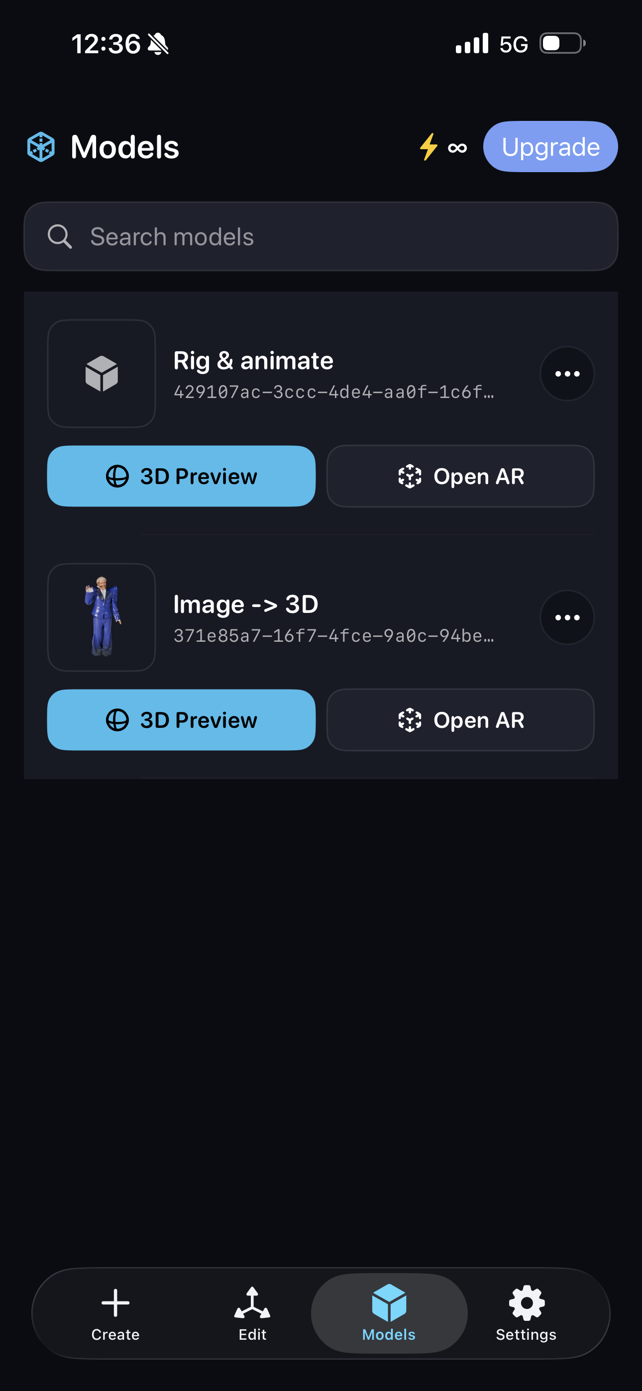 SensoAI 3D models library screen