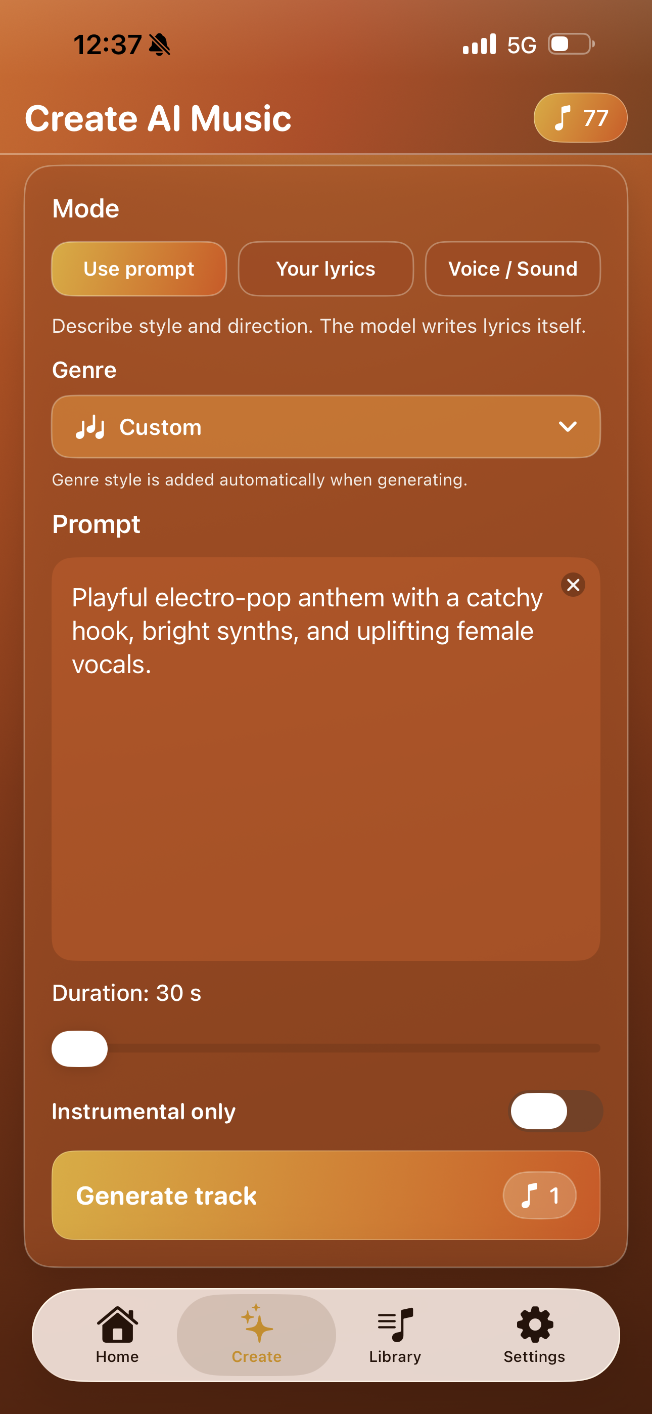 SensoSound create screen